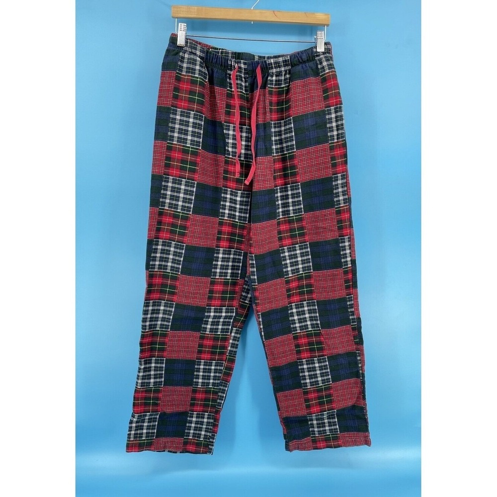 LL Bean Flannel Pajama Pants Mens Medium Red Blue Green Patchwork Plaid 502788